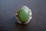 Bague ethnique en argent 925 avec néphrite (jade)