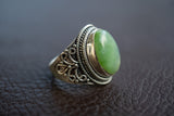 Bague ethnique en argent 925 avec néphrite (jade)