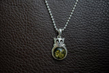 Pendentif Chat en Argent 925 avec Ambre Vert de la Mer Baltique