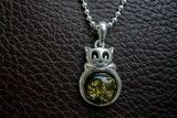 Pendentif Chat en Argent 925 avec Ambre Vert de la Mer Baltique