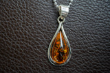 925 Silver Pendant with Baltic Sea Cognac Amber
