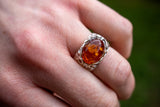 Bague avec ambre cognac
