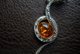 Pendentif Serpent en Argent 925 avec Ambre Cognac de la Mer Baltique