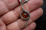 Pendentif Serpent en Argent 925 avec Ambre Cognac de la Mer Baltique