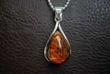 Pendentif en Argent 925 avec Ambre Cognac de la Mer Baltique