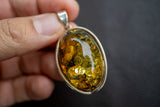 Pendentif en Argent 925 avec Ambre Vert de la Mer Baltique