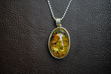 Pendentif en Argent 925 avec Ambre Vert de la Mer Baltique