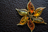 Pendentif en Argent 925 avec Ambre multicolore en Forme de Fleur