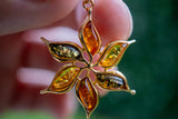 Pendentif en Argent 925 avec Ambre multicolore en Forme de Fleur