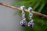 Boucles d'oreilles Coccinelle en Argent 925 et Améthyste (petit)