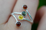 Bague en argent 925 avec ambre multicolore naturel