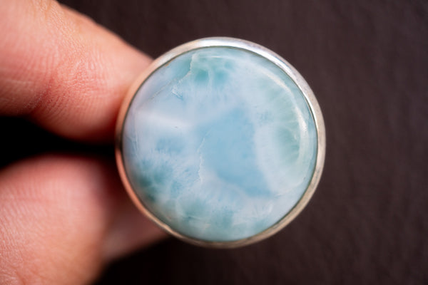 Bague ovale avec larimar rond