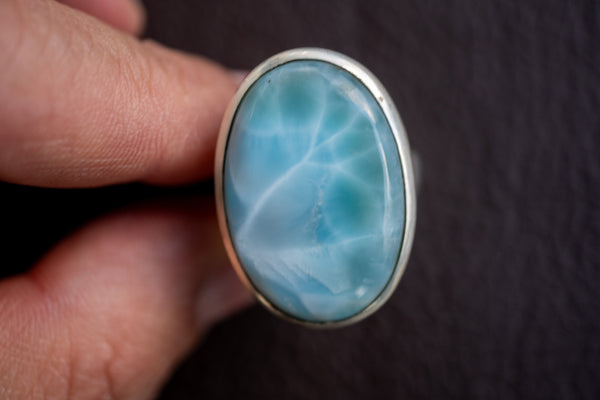 Bague ovale avec larimar