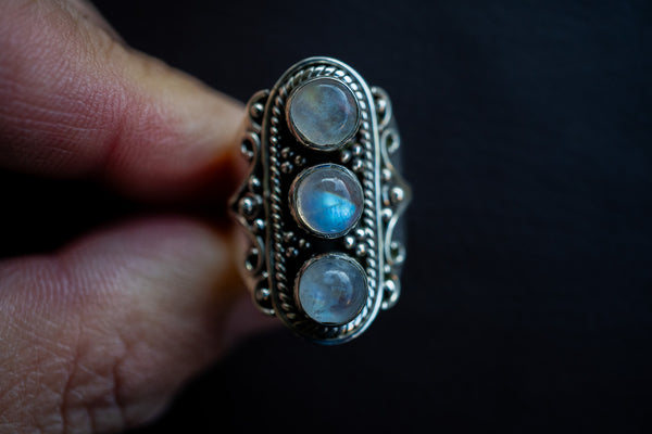 Bague avec labradorites grises de style moghol en argent 925