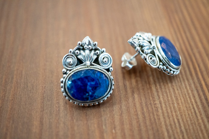 Ohrringe aus natürlichen Saphiren und 925er Sterlingsilber – handgefertigter Stil