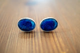 Puces d’oreilles en saphirs naturels cabochon – Argent 925 (Grand)