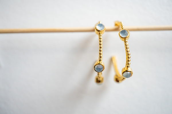 Boucles d'oreilles créoles en agates et argent 925 plaqué or