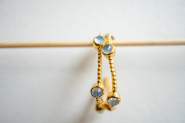 Boucles d'oreilles créoles en agates et argent 925 plaqué or