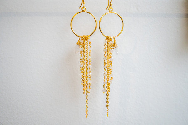 Boucles d'oreilles en labradorite blanches et argent 925 plaqué or