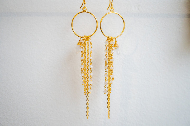 Boucles d'oreilles en labradorite blanches et argent 925 plaqué or