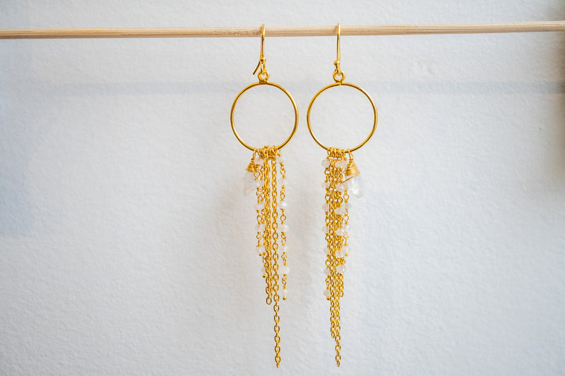 Boucles d'oreilles en labradorite blanches et argent 925 plaqué or