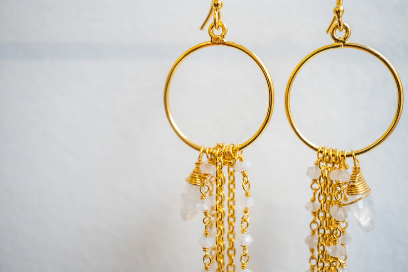 Boucles d'oreilles en labradorite blanches et argent 925 plaqué or