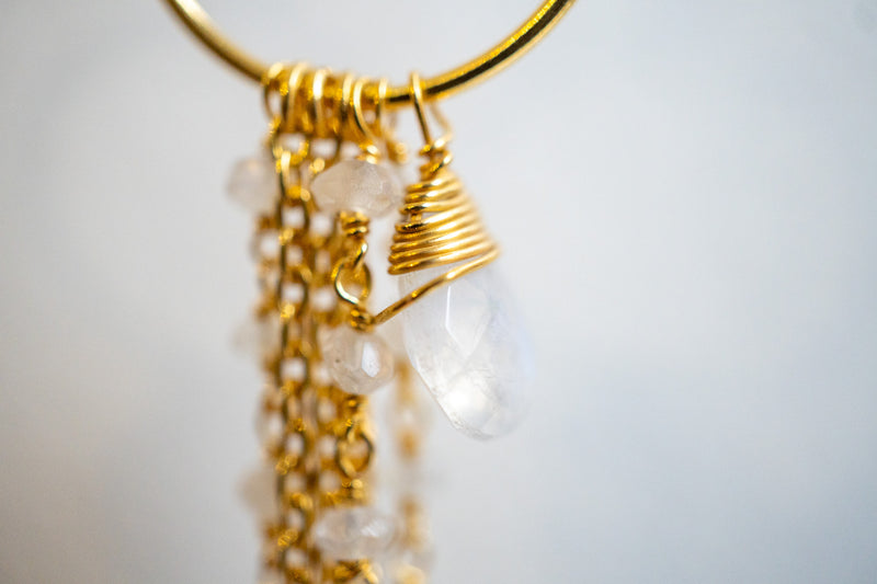 Boucles d'oreilles en labradorite blanches et argent 925 plaqué or