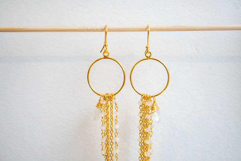 Boucles d'oreilles en labradorite blanches et argent 925 plaqué or