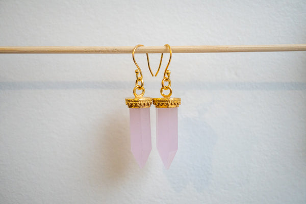 Boucles d'oreilles en agate rose et argent 925 plaqué or