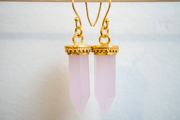 Boucles d'oreilles en agate rose et argent 925 plaqué or