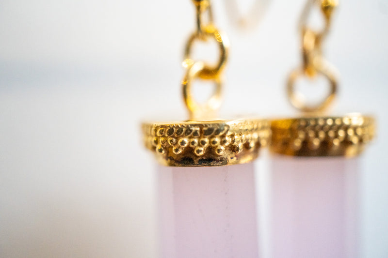 Earrings in pink agate and 925 sterling silver with gold plating