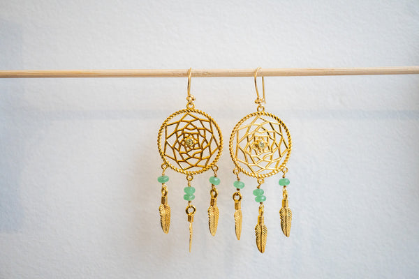 Boucles d’oreilles attrape-rêves avec Prasiolite et Chrysoprase