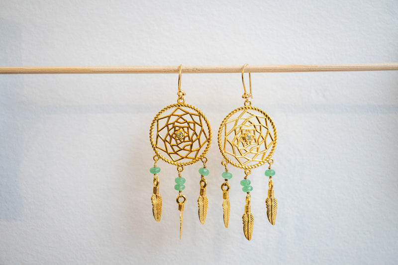 Boucles d’oreilles attrape-rêves avec Prasiolite et Chrysoprase