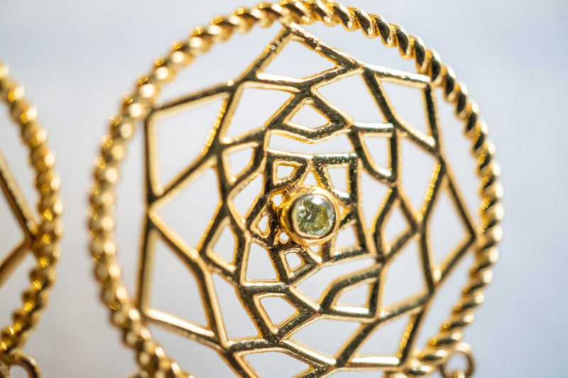 Boucles d’oreilles attrape-rêves avec Prasiolite et Chrysoprase