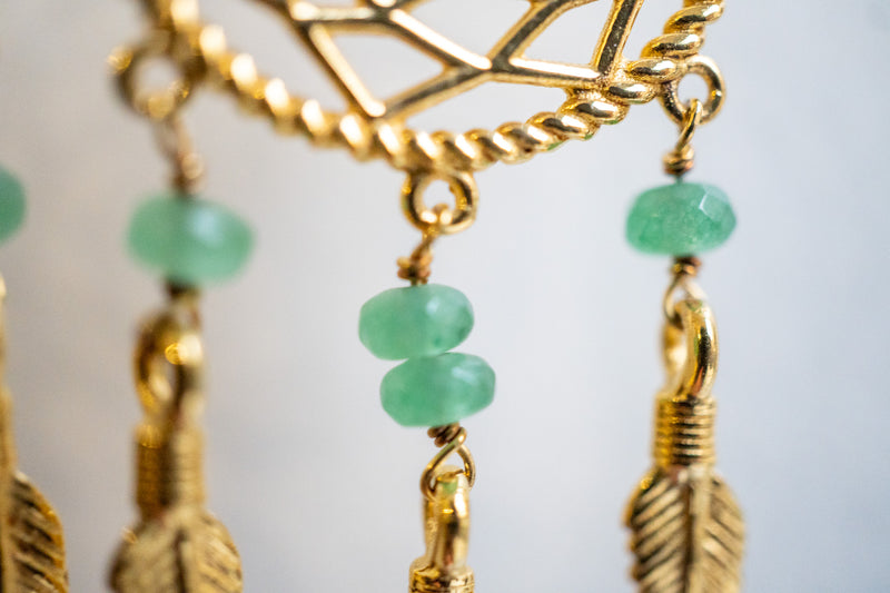 Boucles d’oreilles attrape-rêves avec Prasiolite et Chrysoprase