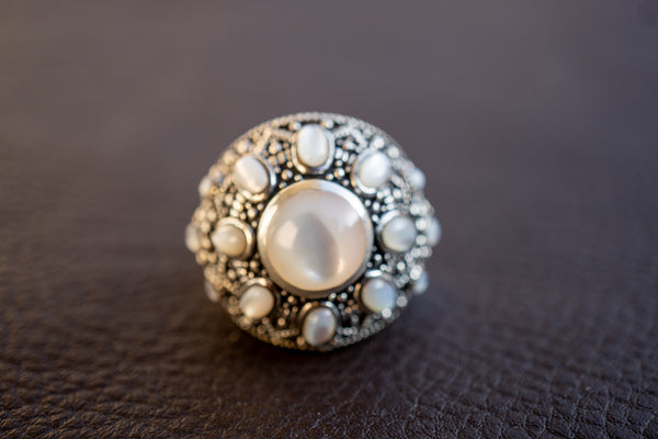 Bague Vintage en Argent avec Nacres