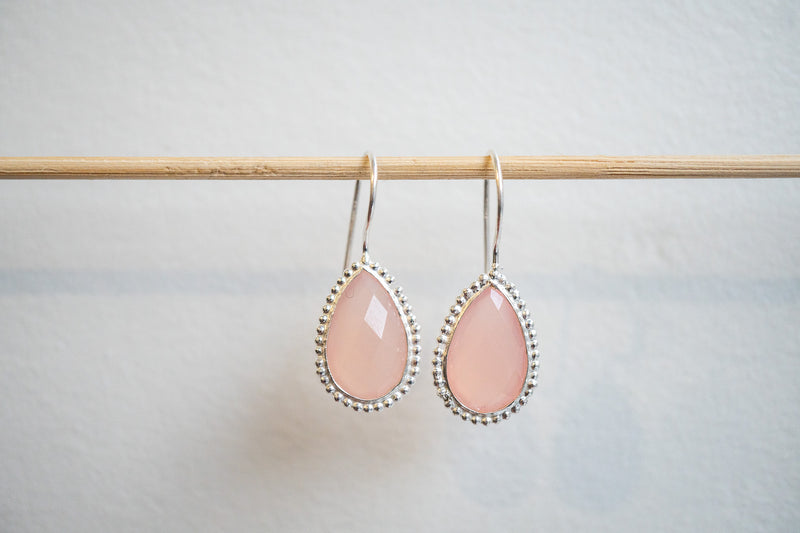 Boucles d'oreilles en agate rose et argent 925