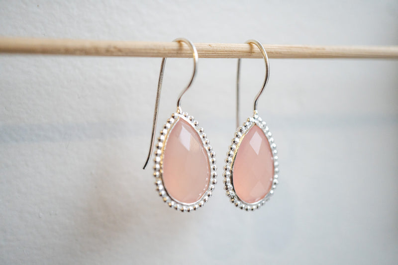 Boucles d'oreilles en agate rose et argent 925