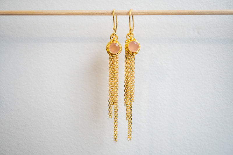 Earrings in pink agate and 925 sterling silver with gold plating
