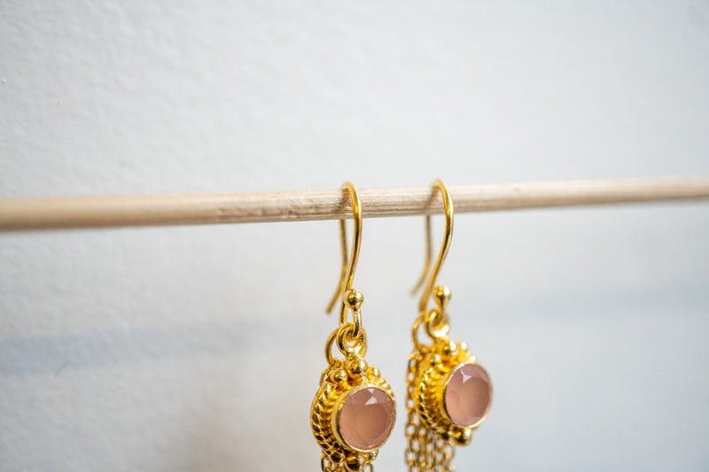 Earrings in pink agate and 925 sterling silver with gold plating