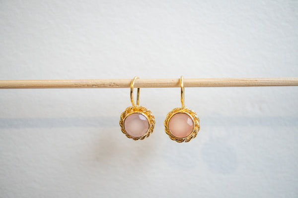 Boucles d'oreilles en agates roses et argent 925 plaqué or