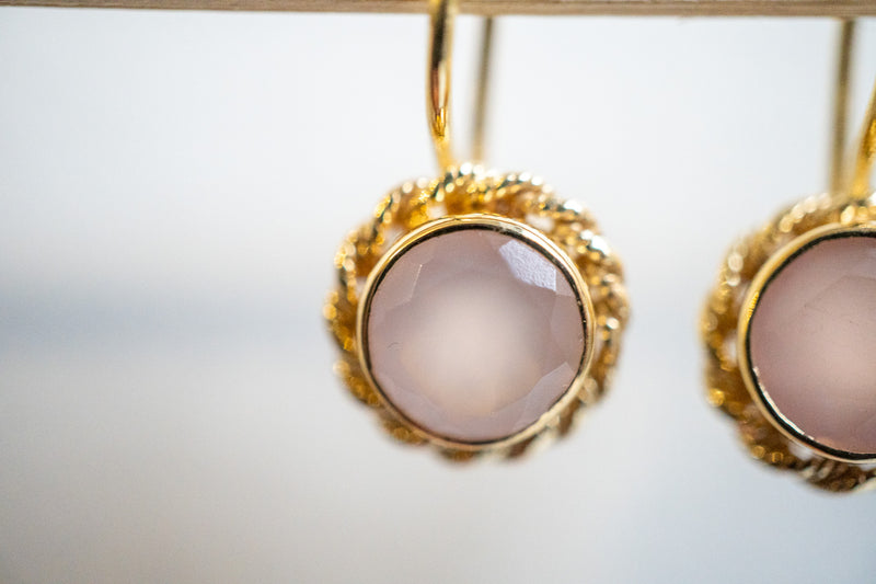 Earrings in pink agate and 925 sterling silver plated with gold