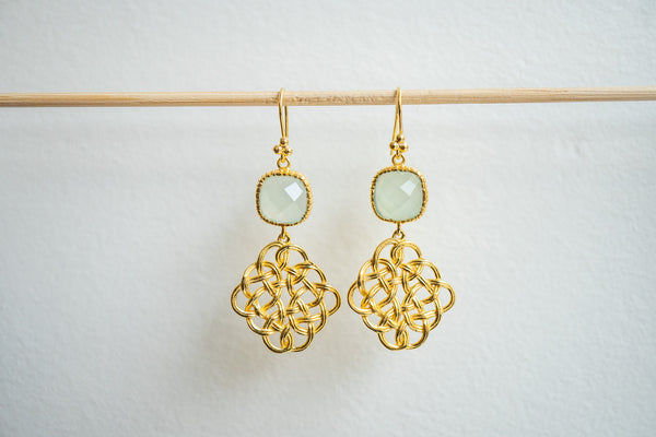 Boucles d'oreilles en agate aqua et argent 925 plaqué or