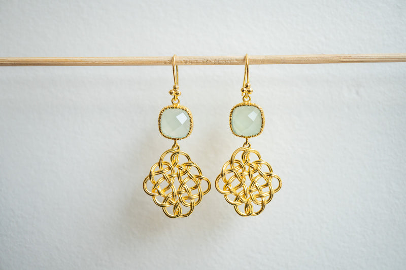 Boucles d'oreilles en agate aqua et argent 925 plaqué or