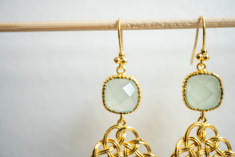 Boucles d'oreilles en agate aqua et argent 925 plaqué or