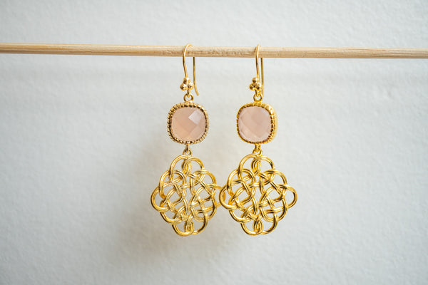 Boucles d'oreilles en agate rose et argent 925 plaqué or