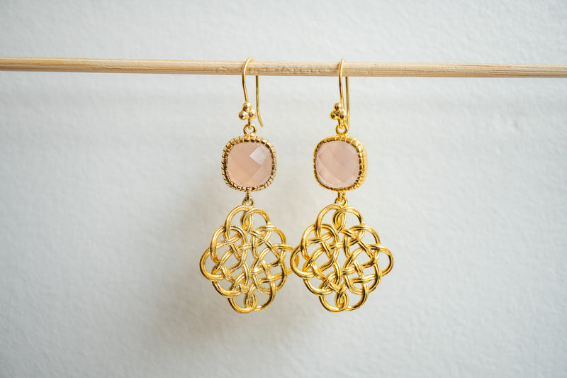 Boucles d'oreilles en agate rose et argent 925 plaqué or