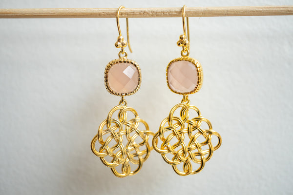 Boucles d'oreilles en agate rose et argent 925 plaqué or