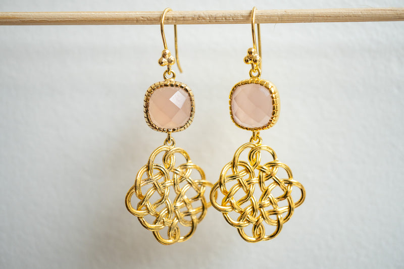 Boucles d'oreilles en agate rose et argent 925 plaqué or