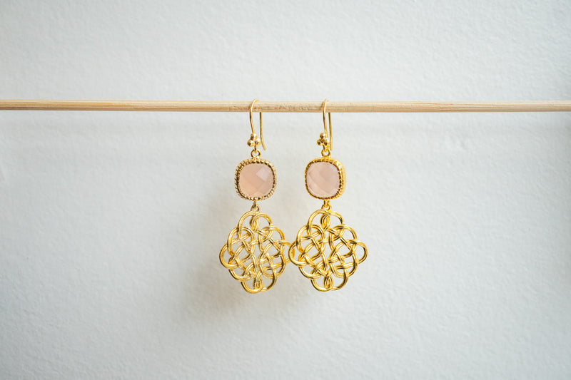 Boucles d'oreilles en agate rose et argent 925 plaqué or